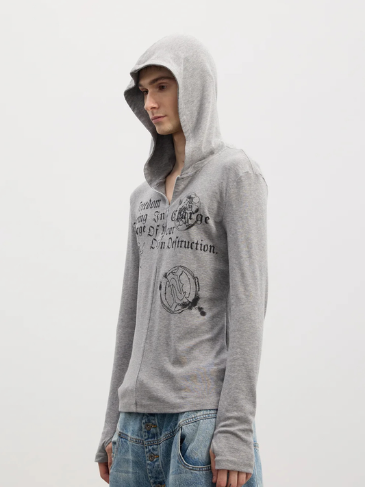 Gothic Lettering Half-Zip Hooded Long Sleeve
