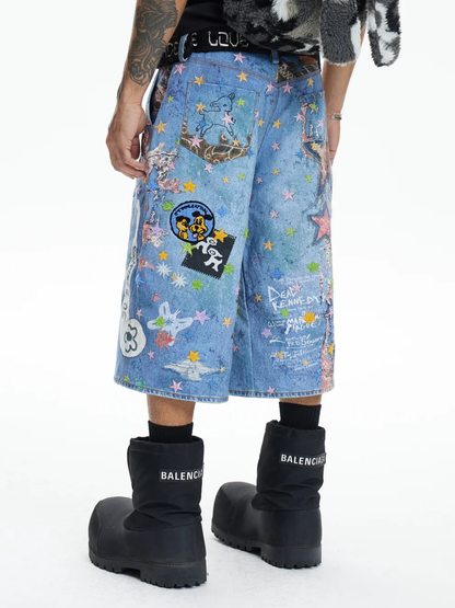Star Graffiti Patchwork Baggy Pants