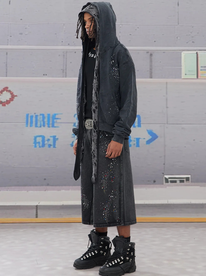 Rhinestone Washed 3/4 Pants