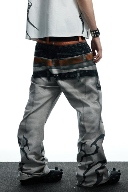 All-Over Print Double Waistband Pistol Pants