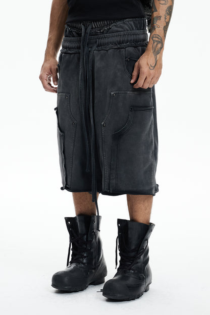 Deconstructed Double Waistband Logger Pocket 3/4 Pants