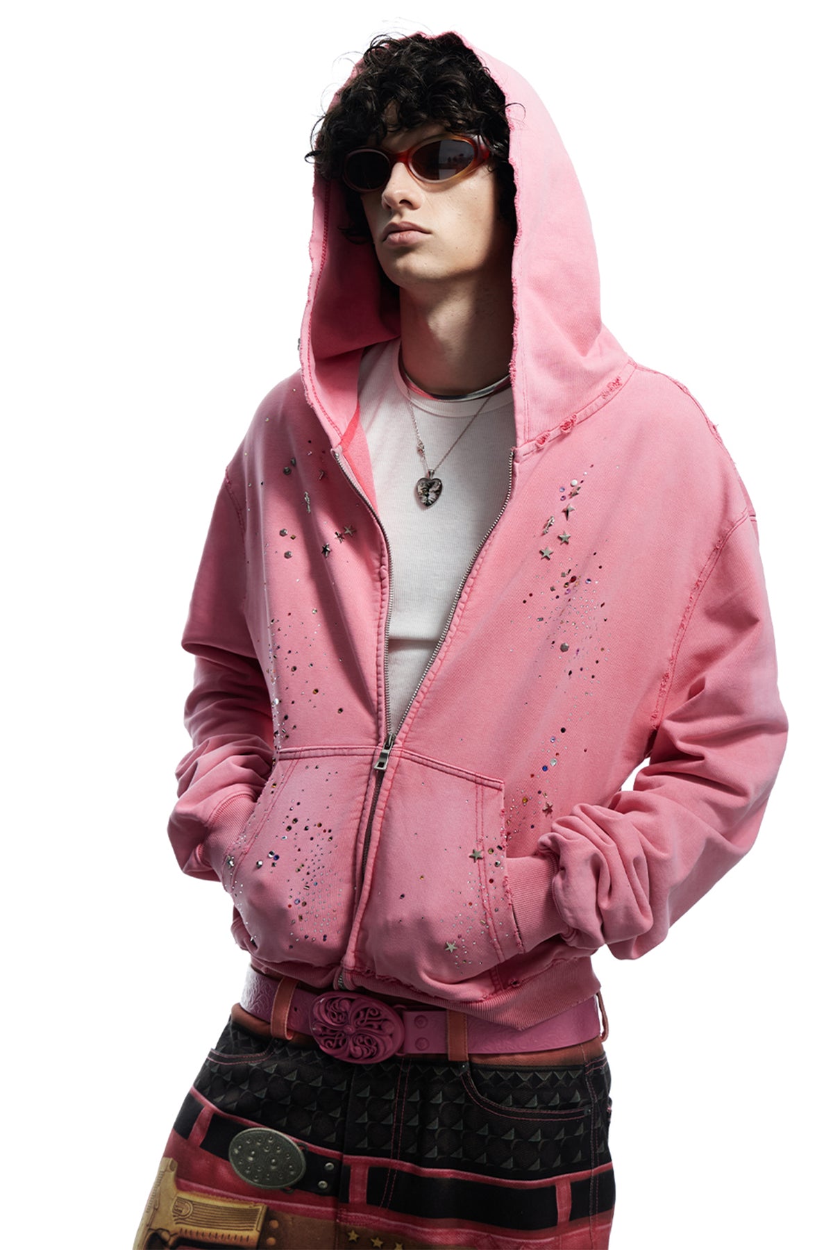 Rhinestone Washed Distressed Sweatshirt