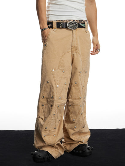 Washed Studded Geo Armor Panel Baggy Cargo Pants
