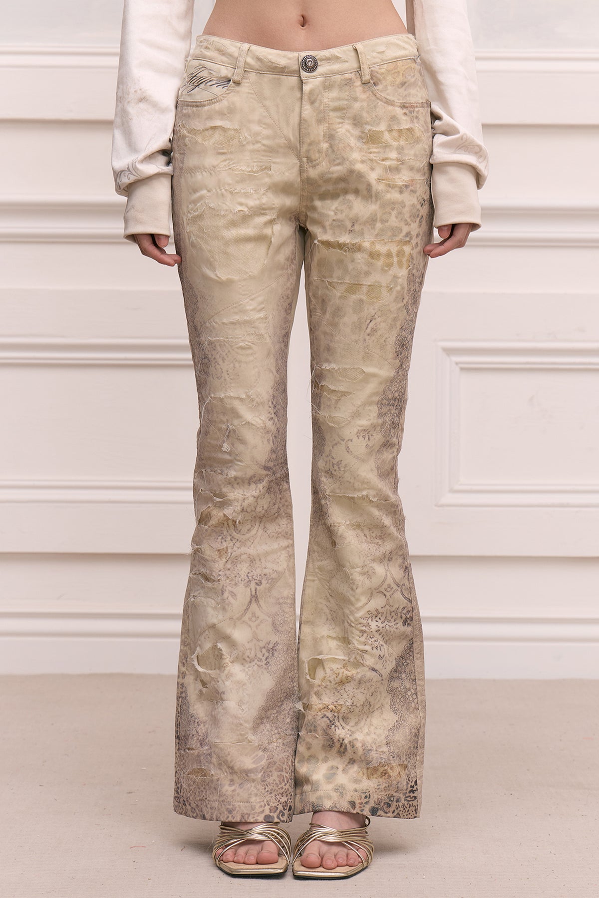 Ripped Lace Leopard Print Pants