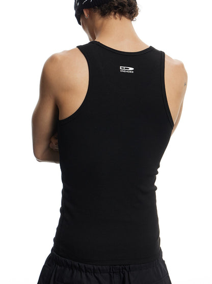 Bullet Logo Stretch Ribbed Fitted Tank Top