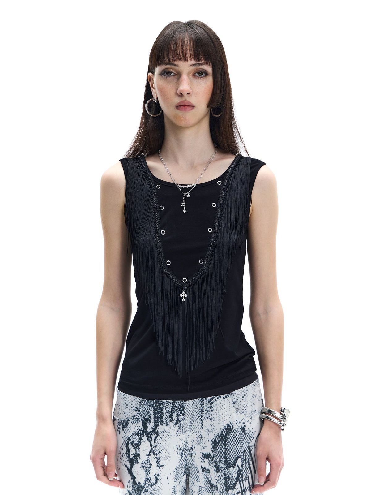 Fringe Cross Grommet Tank Top
