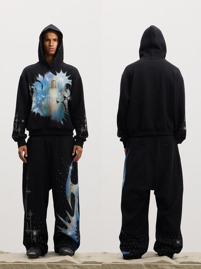Dreamcore Virgin Mary Rhinestone Double-Waist Waffle Sweatpants