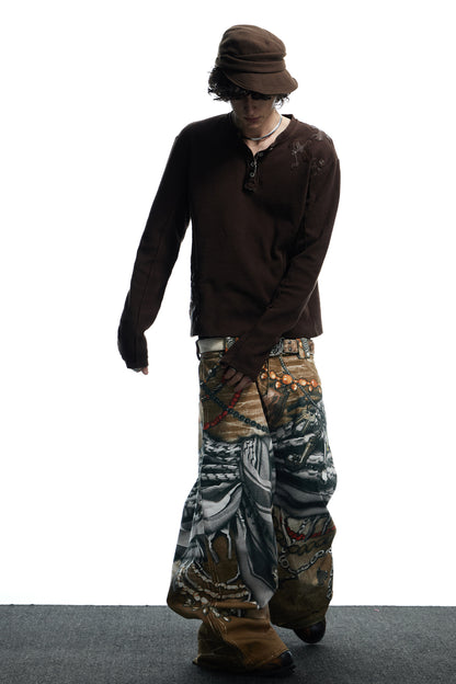 All-Over Print Bead Chain Pants