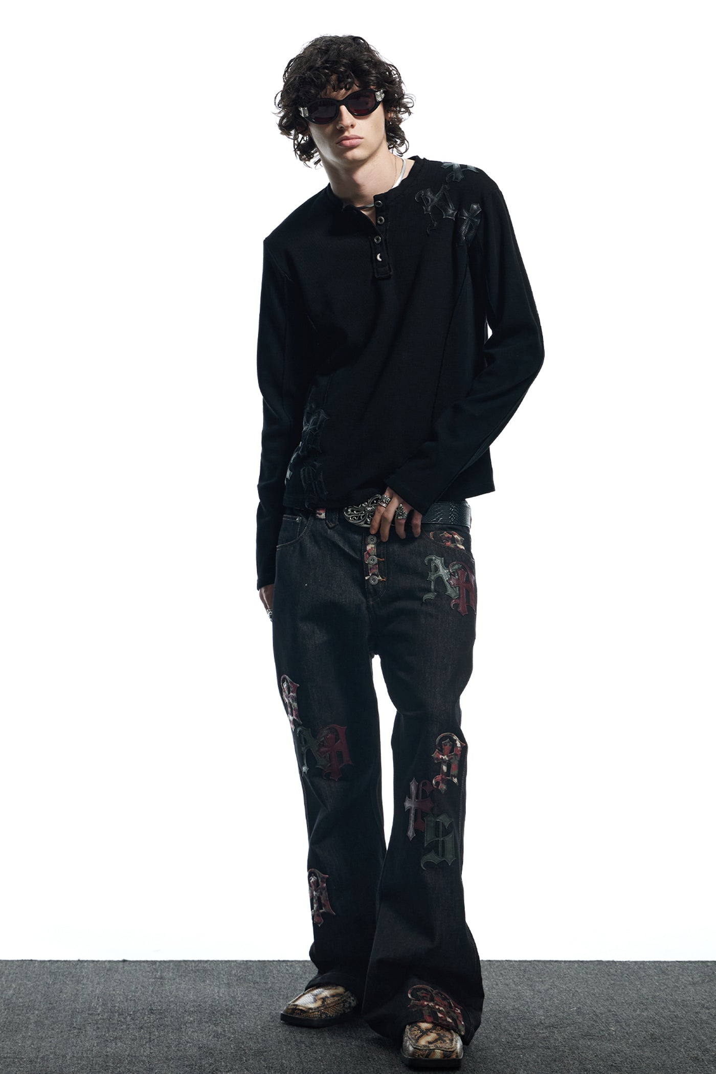 Camouflage Gothic Applique Raw Denim