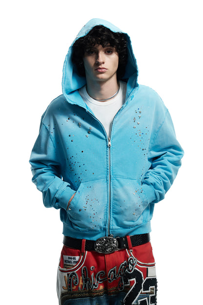 Rhinestone Washed Distressed Sweatshirt