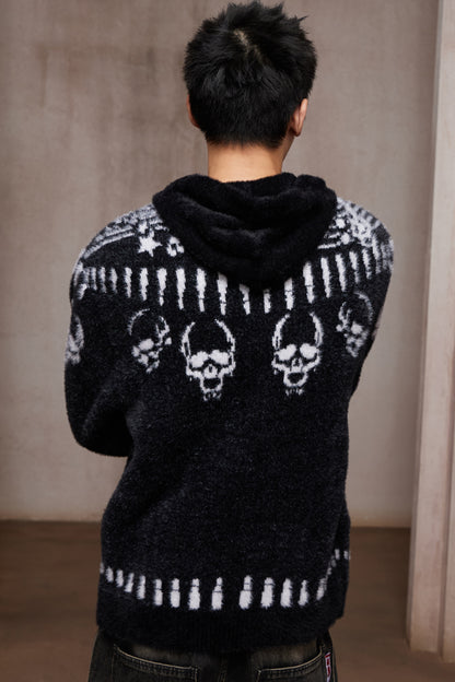 Faux Mink Skull & Bullet Zip-Up Hooded Jacket