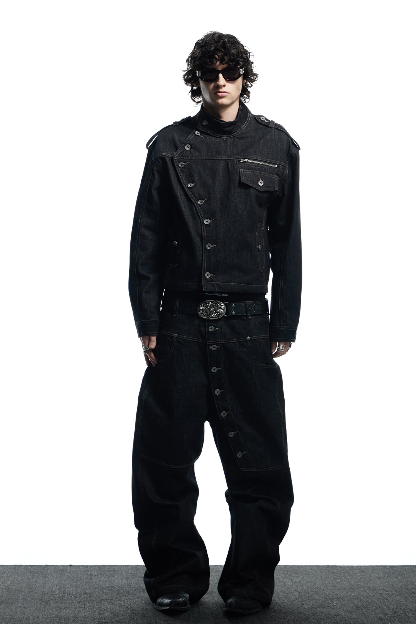 Raw Denim Long Button Jacket