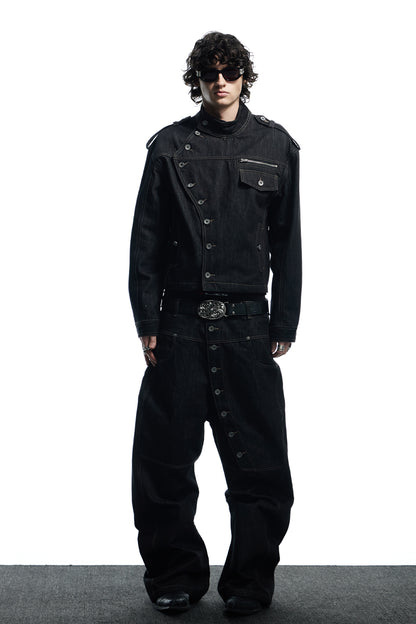 Raw Denim Long Button Jacket