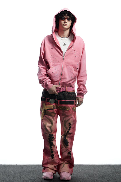 All-Over Print Double Waistband Pistol Pants