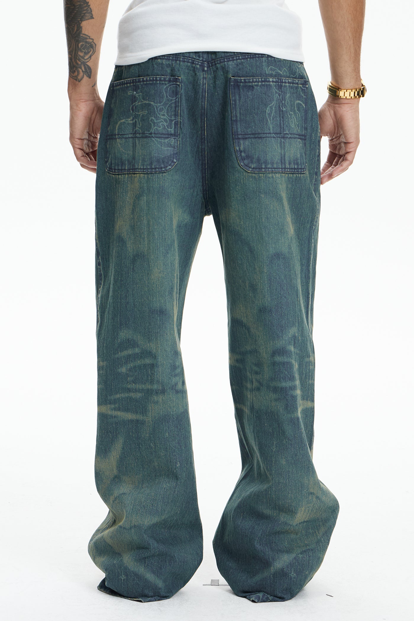 Laser Burning Ocean Straight Leg Jeans