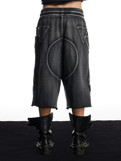 Faded Studded Geo Armor Panel Cargo Shorts