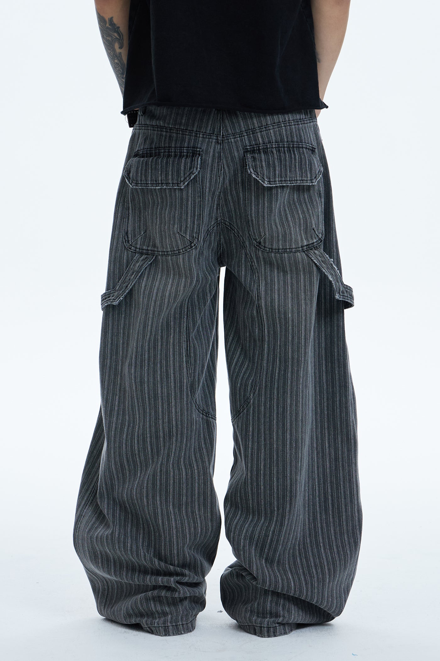 Striped Patchwork Distressed Carpenter Pants