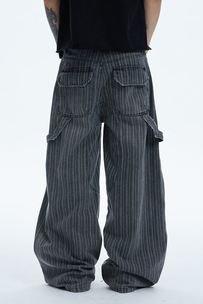 Striped Patchwork Distressed Carpenter Pants
