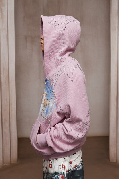 Dreamcore Rhinestone Heart Hands Waffle Zip-Up Hoodie Jacket