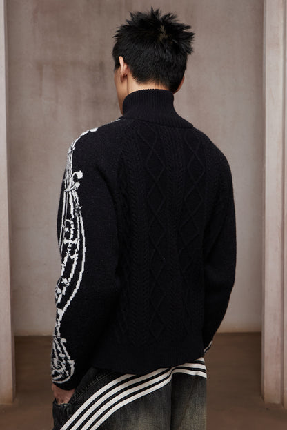 Riff Aran Cable Knit High-Neck Zip-Up Jacket