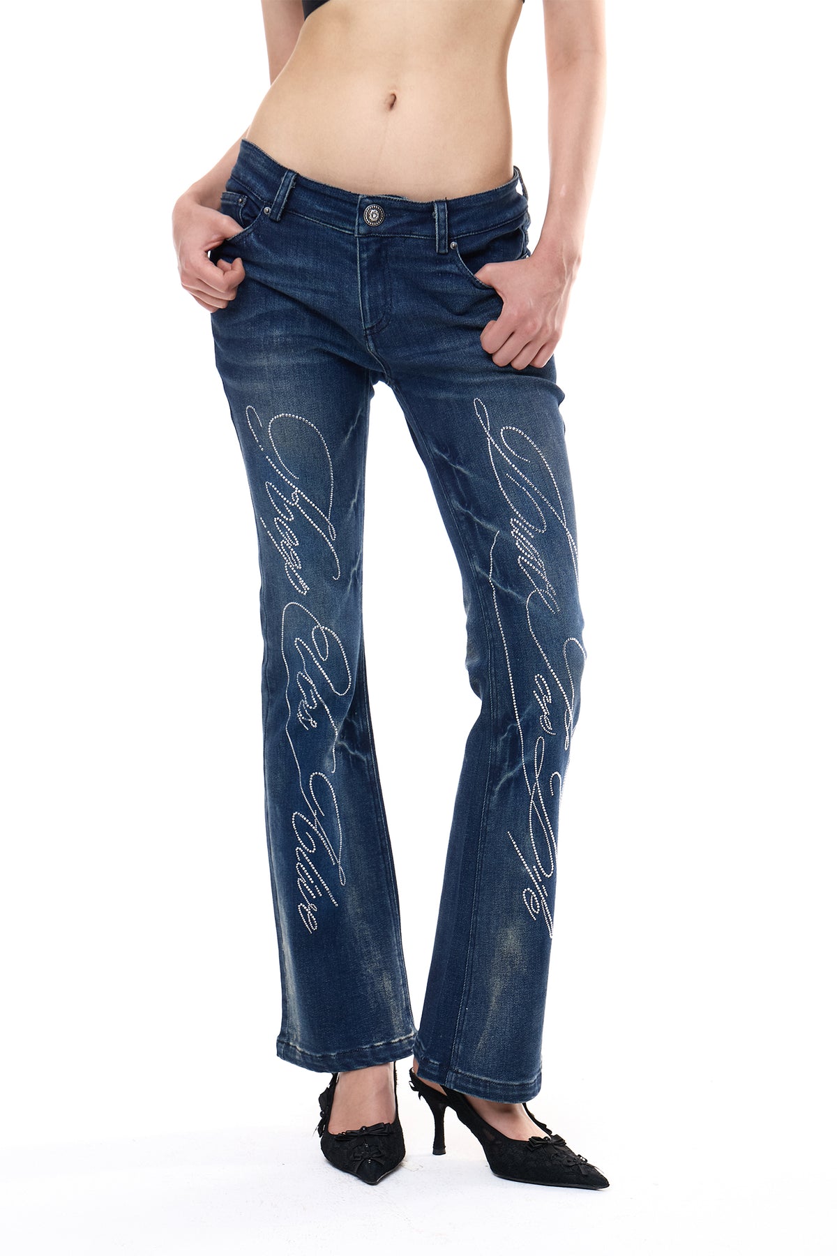 Washed peach wrapped hip jeans