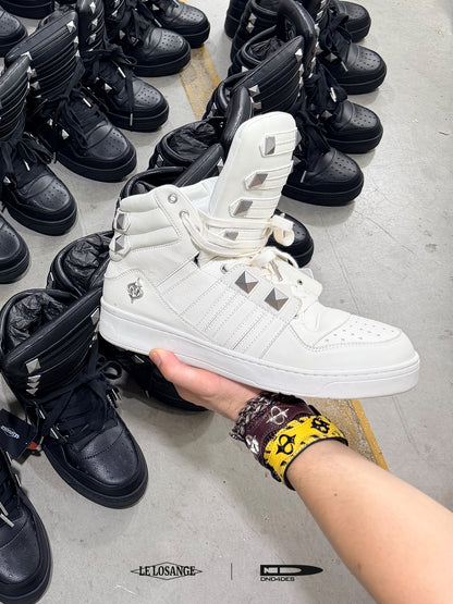 DND4DES x LELOSANGE Royal Studded Oversized Tongue Platform Mid-Top Sneakers