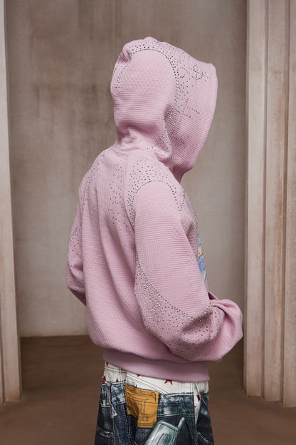Dreamcore Rhinestone Heart Hands Waffle Zip-Up Hoodie Jacket