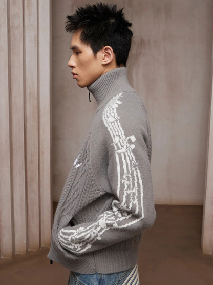 Riff Aran Cable Knit High-Neck Zip-Up Jacket