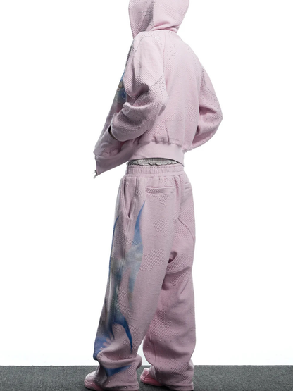 Virgin Mary Hotfix Rhinestone Double Waist Sweatpants - Pink