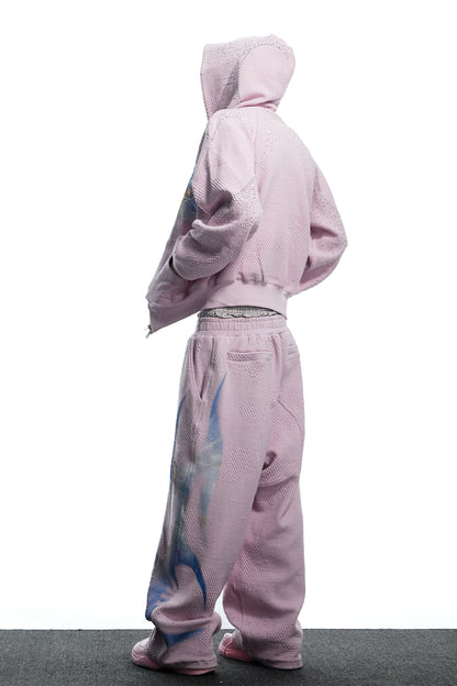 Virgin Mary Hotfix Rhinestone Double Waist Sweatpants - Pink