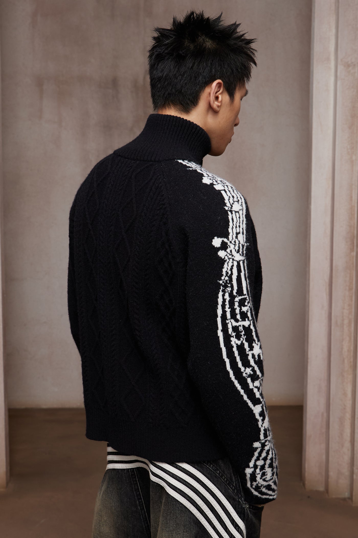 Riff Aran Cable Knit High-Neck Zip-Up Jacket