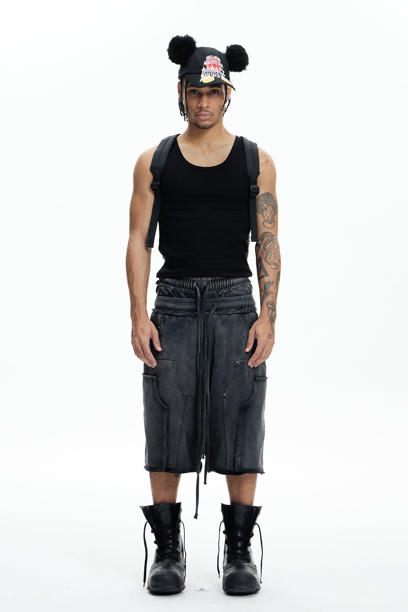 Deconstructed Double Waistband Logger Pocket 3/4 Pants