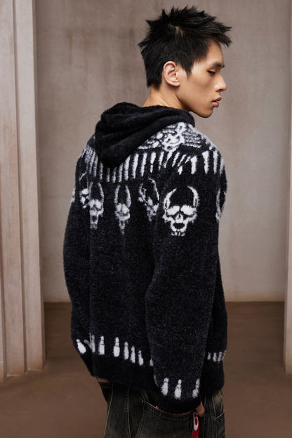 Faux Mink Skull & Bullet Zip-Up Hooded Jacket