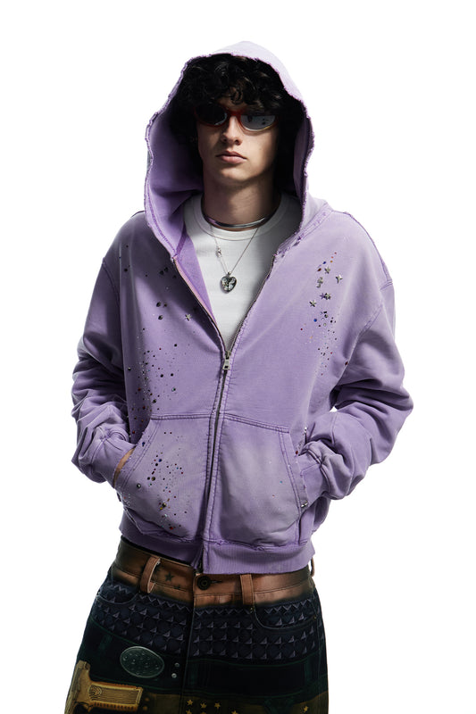 Rhinestone Washed Distressed Sweatshirt