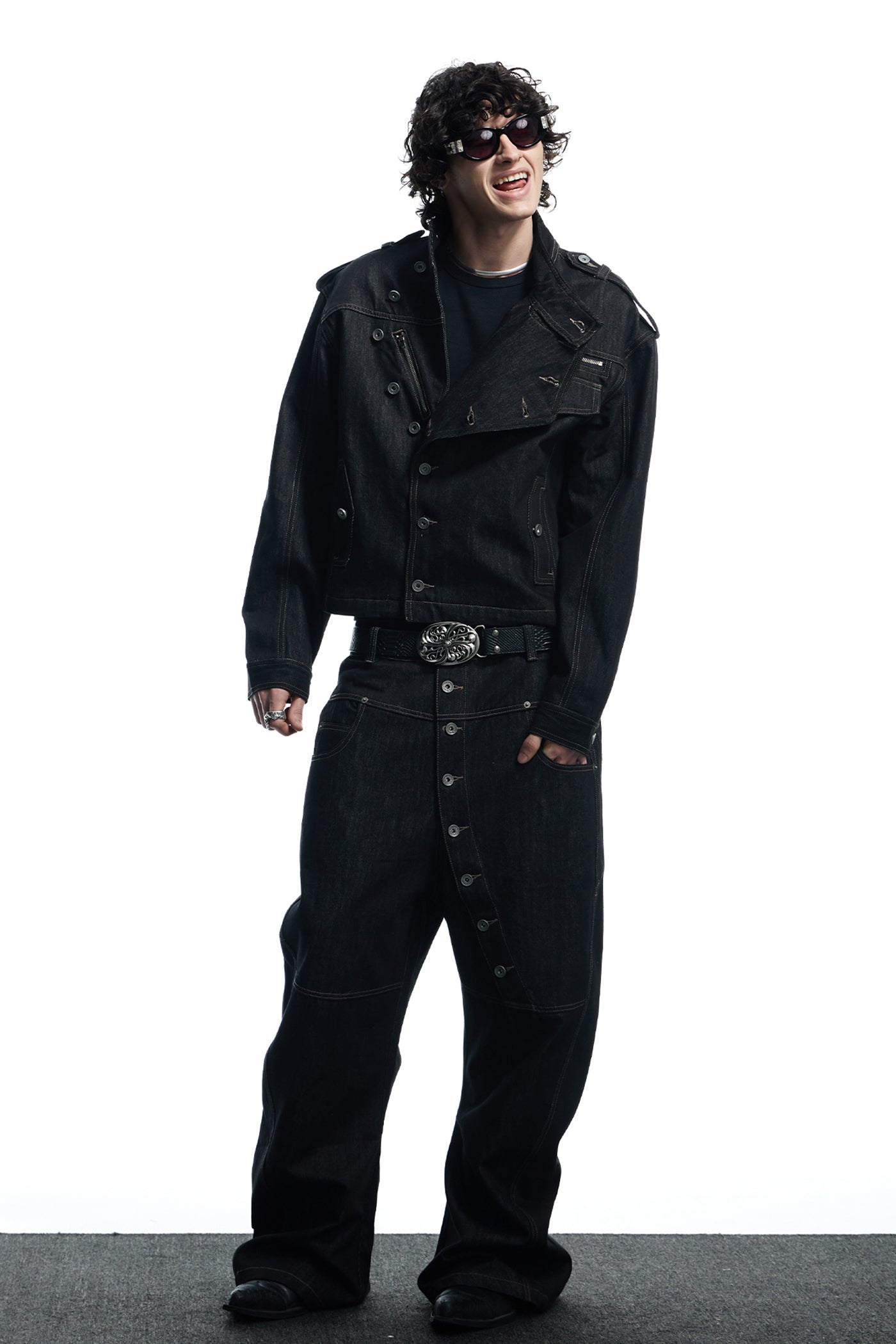Raw Denim Long Button Jacket