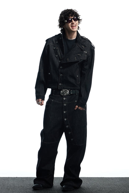 Raw Denim Long Button Jacket