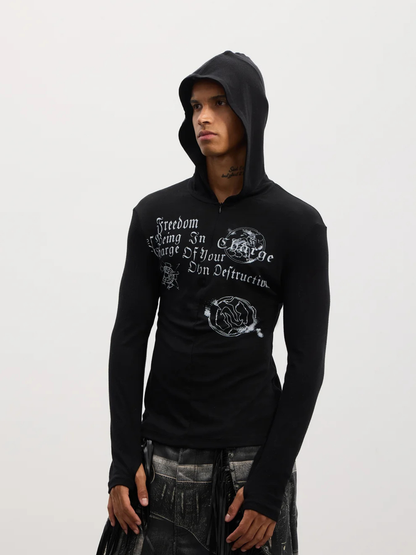 Gothic Graphic Half-Zip Hooded Long-Sleeve Top - image 4 of 7
