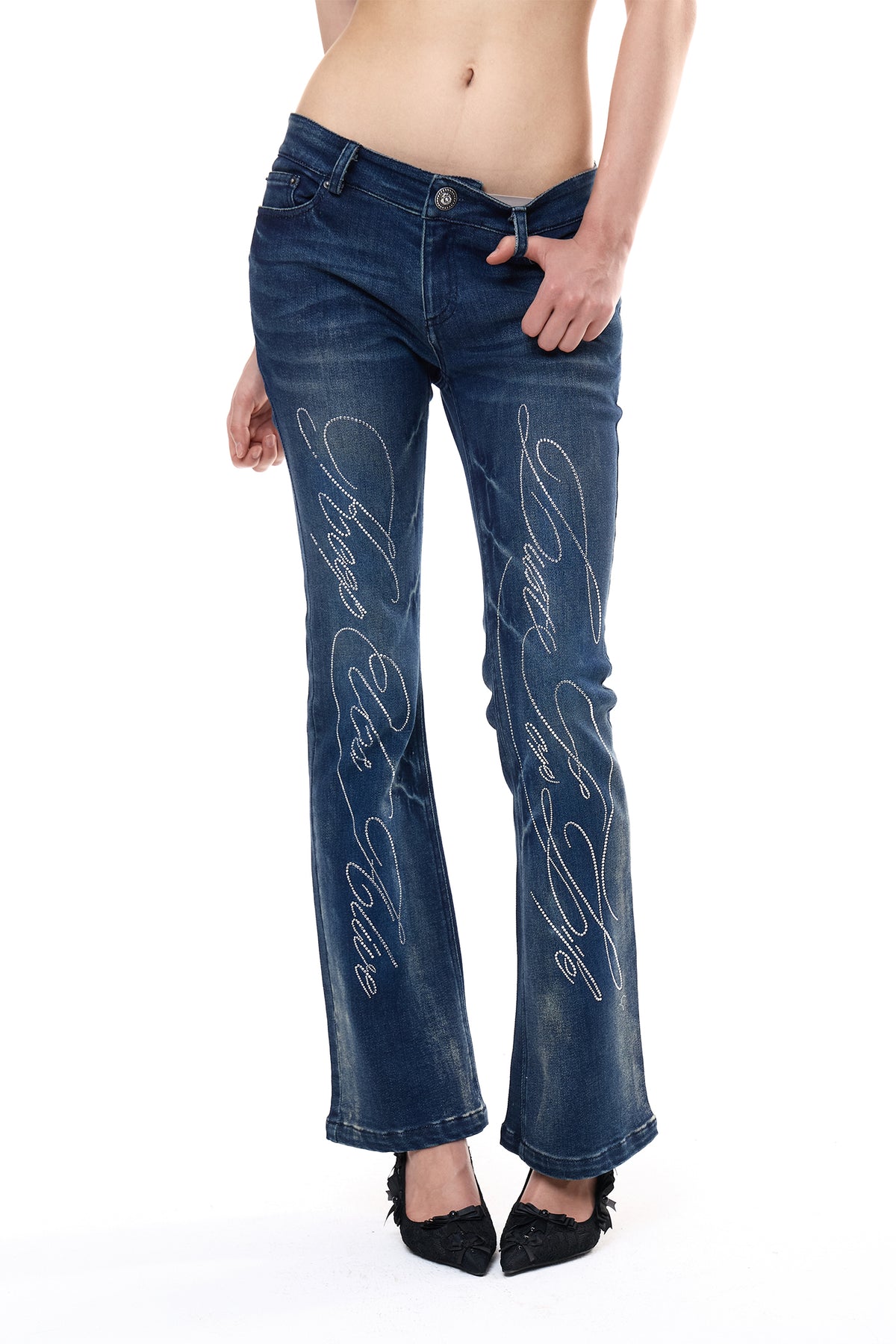 Washed peach wrapped hip jeans