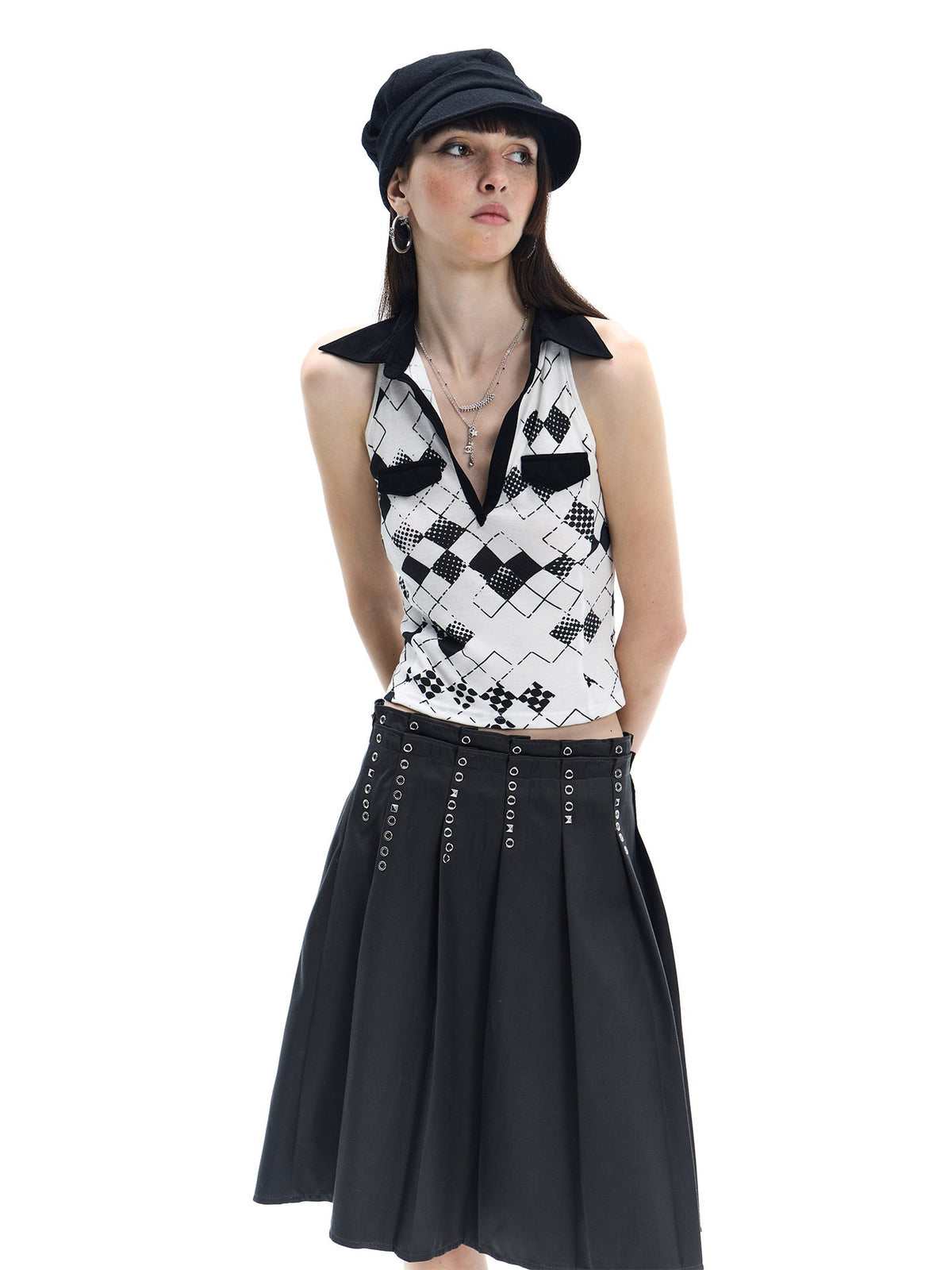 Monochrome Checkerboard Love Collared Top