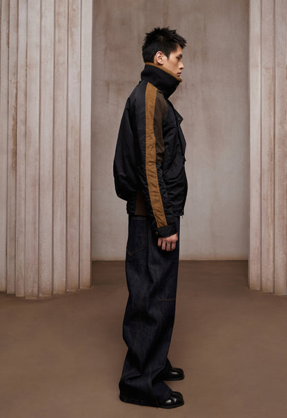 Avant-garde Curved Button-Down Raw Denim Curved Jeans