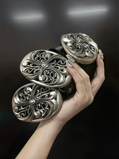 Chrome Acanthus Carved Leather Belt