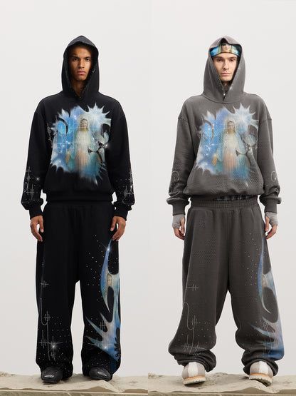 Dreamcore Virgin Mary Rhinestone Double-Waist Waffle Sweatpants