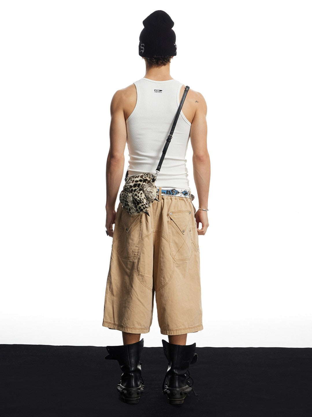Washed Studded Geo Armor Panel Cargo Shorts