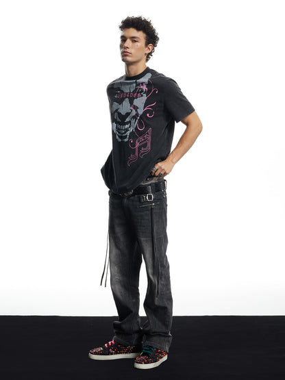 Heavy Washed Distorted Portrait Graphic Boxy T-Shirt
