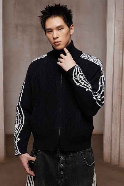Riff Aran Cable Knit High-Neck Zip-Up Jacket