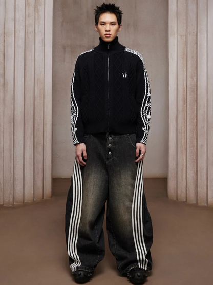 Riff Aran Cable Knit High-Neck Zip-Up Jacket