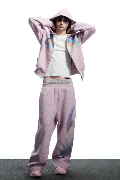 Virgin Mary Hotfix Rhinestone Double Waist Sweatpants - Pink