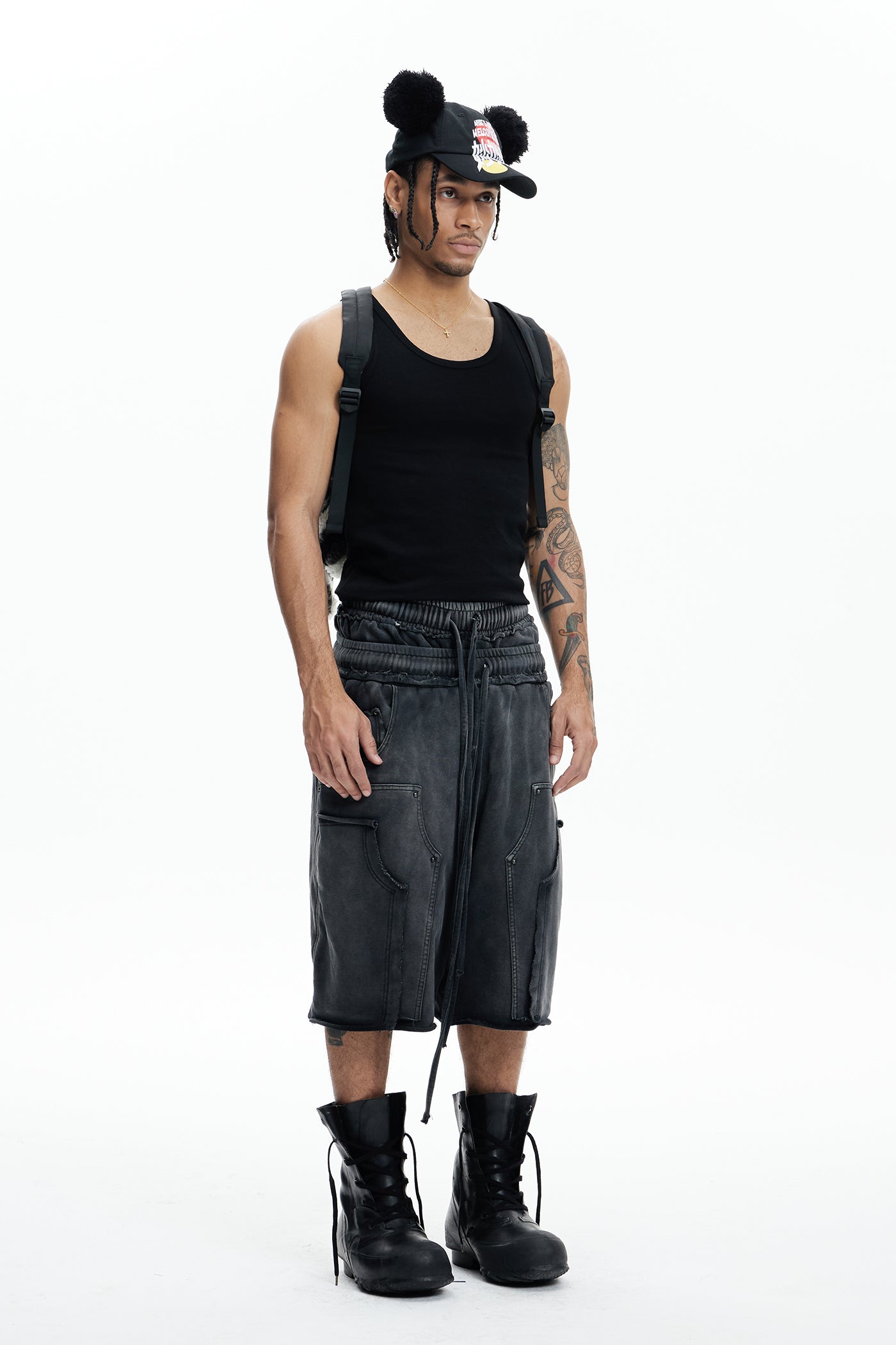 Deconstructed Double Waistband Logger Pocket 3/4 Pants