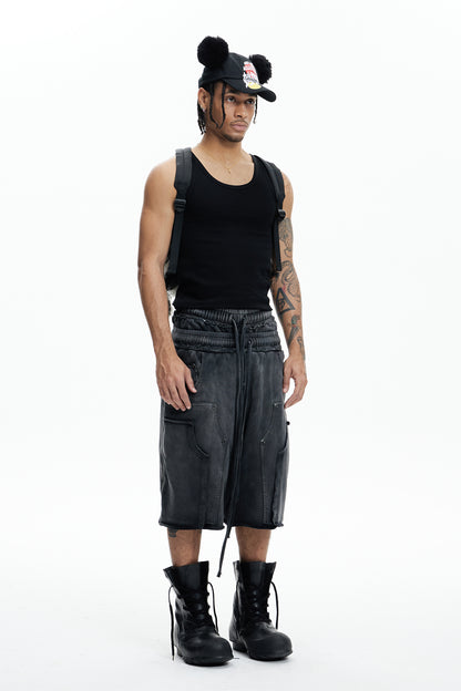 Deconstructed Double Waistband Logger Pocket 3/4 Pants