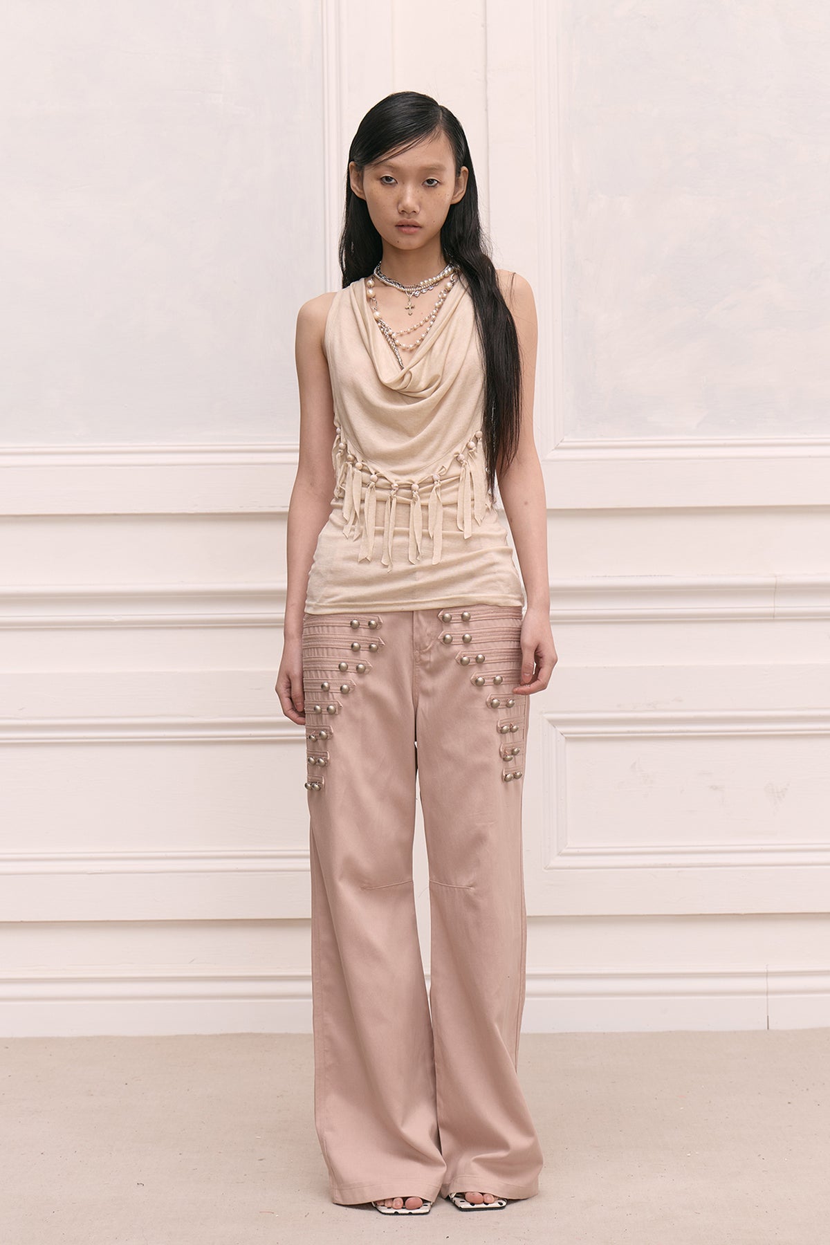 Vintage Court Metal Buckle Casual Pants